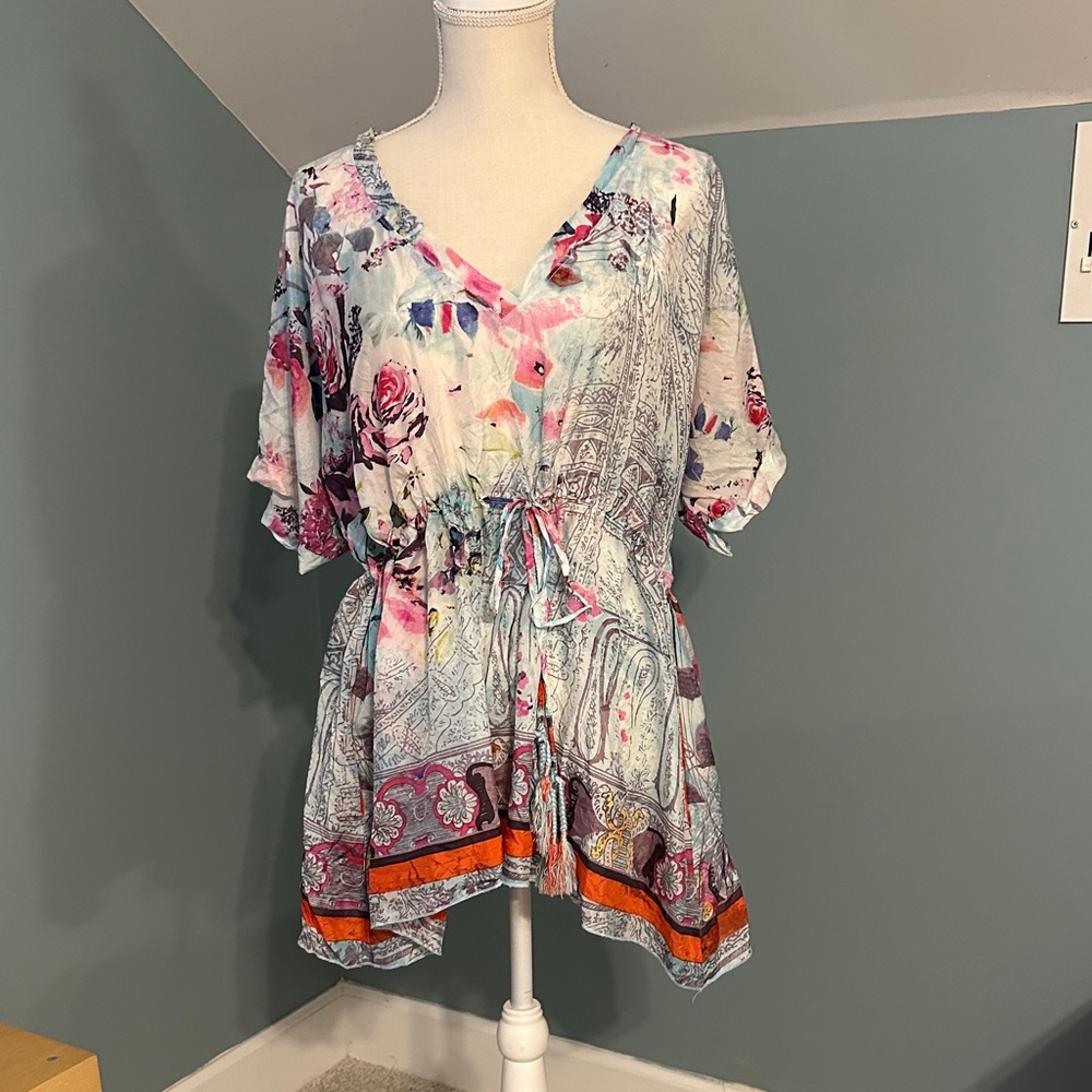 Johnny Was Multicolor Floral V-Neck Tunic